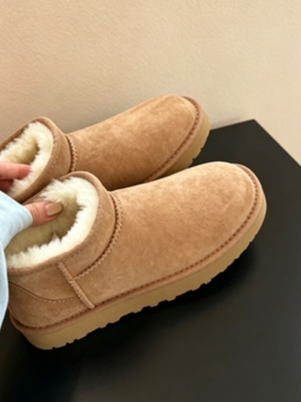 UGG Tan Shearling-Lined Slip-On Slippers